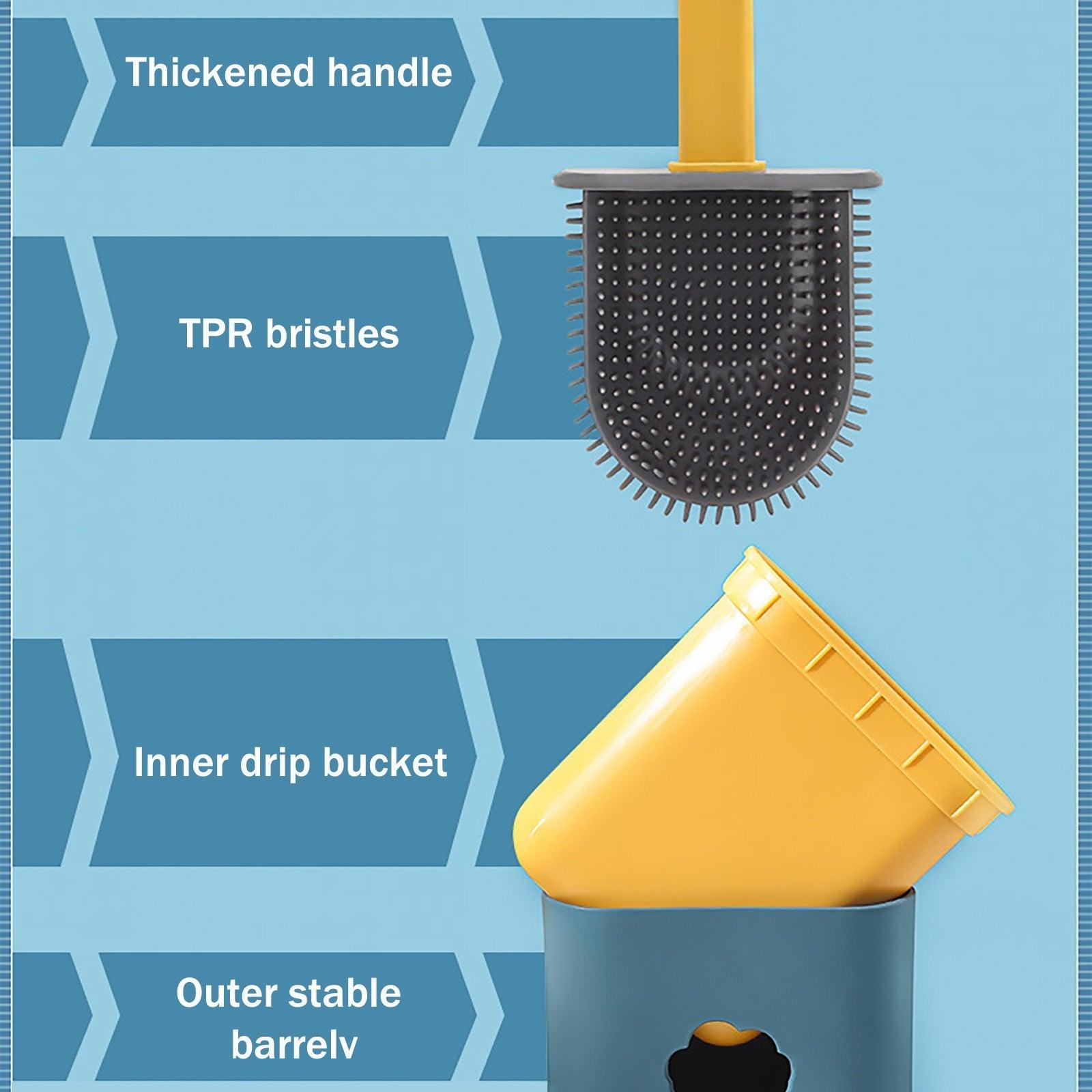 Ensembles de porte-balai de toilettes muraux, brosse de toilettes avec tête à poils souples pour le nettoyage de la salle de bain, brosse de toilettes en silicone avec support mural et tête de brosse flexible, support de brosse à séchage rapide