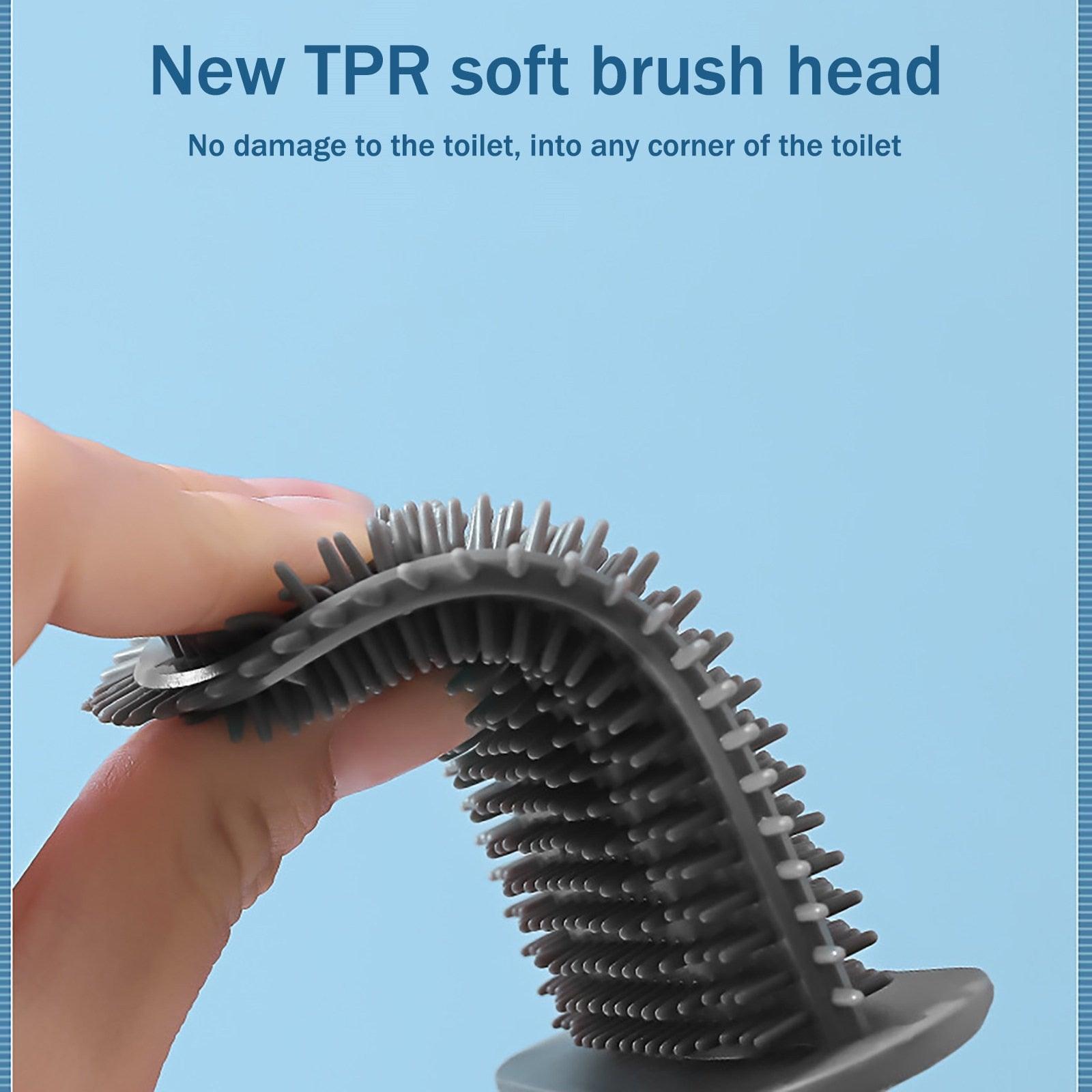 Ensembles de porte-balai de toilettes muraux, brosse de toilettes avec tête à poils souples pour le nettoyage de la salle de bain, brosse de toilettes en silicone avec support mural et tête de brosse flexible, support de brosse à séchage rapide