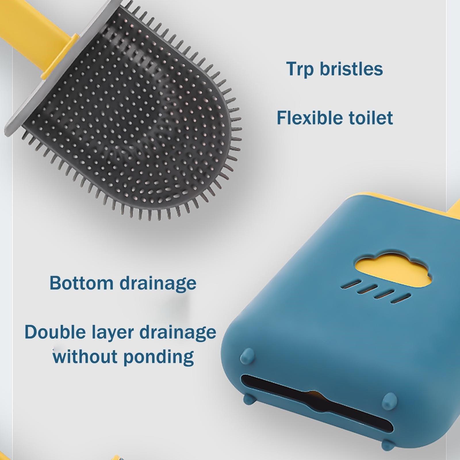 Ensembles de porte-balai de toilettes muraux, brosse de toilettes avec tête à poils souples pour le nettoyage de la salle de bain, brosse de toilettes en silicone avec support mural et tête de brosse flexible, support de brosse à séchage rapide