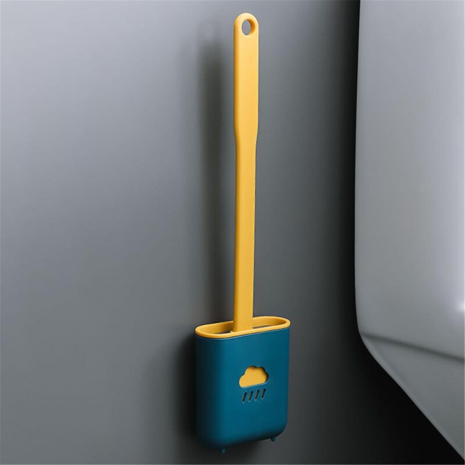 Ensembles de porte-balai de toilettes muraux, brosse de toilettes avec tête à poils souples pour le nettoyage de la salle de bain, brosse de toilettes en silicone avec support mural et tête de brosse flexible, support de brosse à séchage rapide