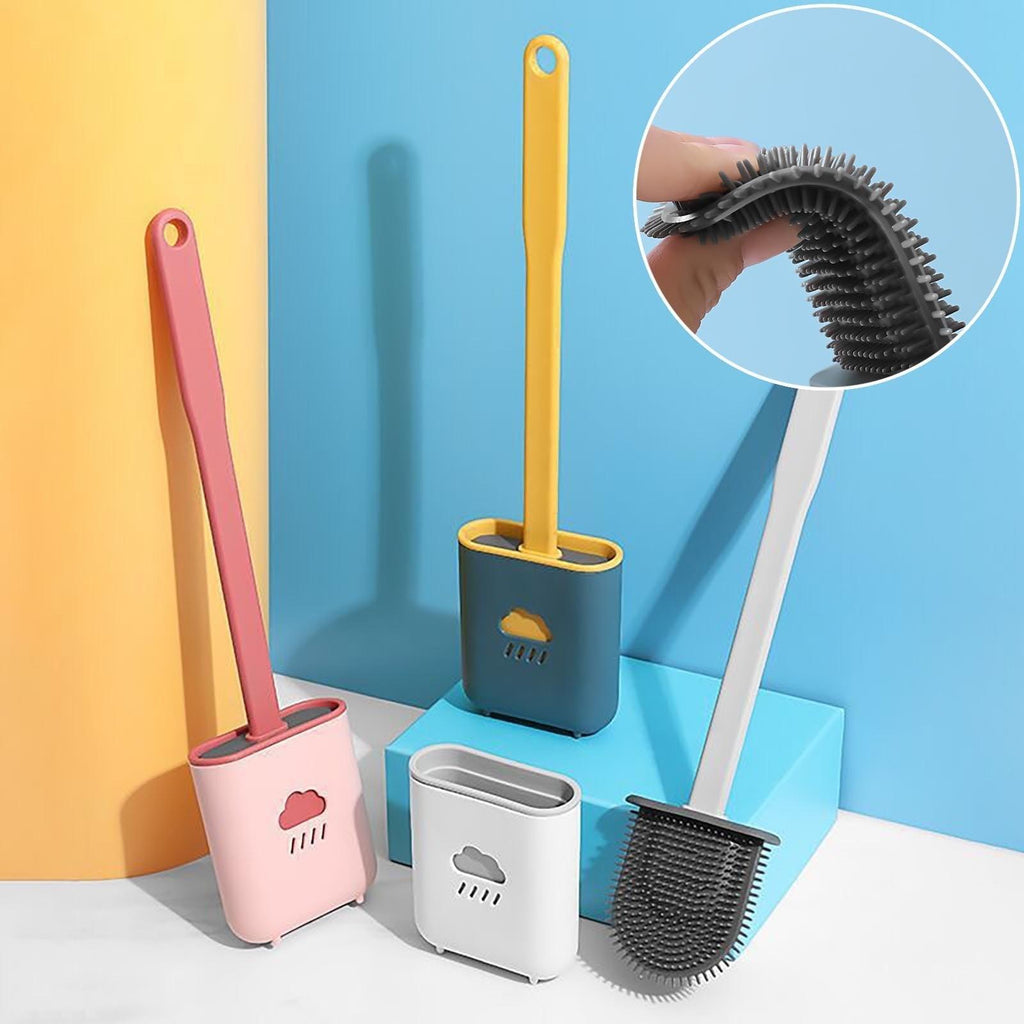 Ensembles de porte-balai de toilettes muraux, brosse de toilettes avec tête à poils souples pour le nettoyage de la salle de bain, brosse de toilettes en silicone avec support mural et tête de brosse flexible, support de brosse à séchage rapide