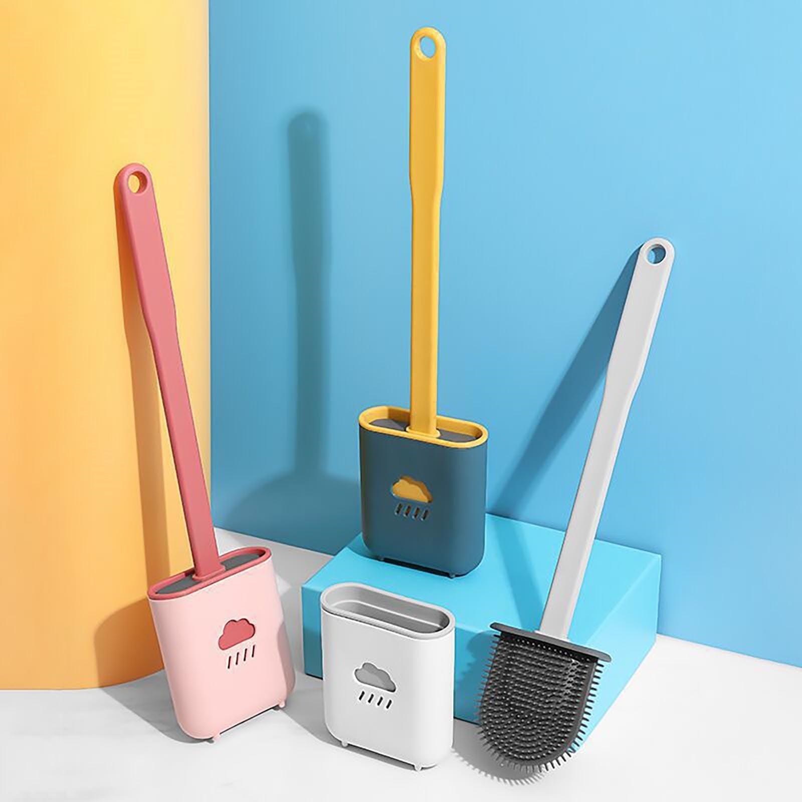 Ensembles de porte-balai de toilettes muraux, brosse de toilettes avec tête à poils souples pour le nettoyage de la salle de bain, brosse de toilettes en silicone avec support mural et tête de brosse flexible, support de brosse à séchage rapide