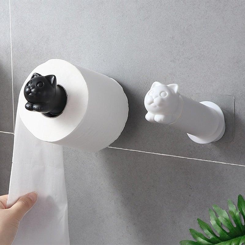 Porte-rouleau de papier toilette en forme de chat, porte-rouleau de cuisine adhésif mural, support de serviette créatif pour salle de bain, distributeur de papier toilette, porte-serviettes en papier