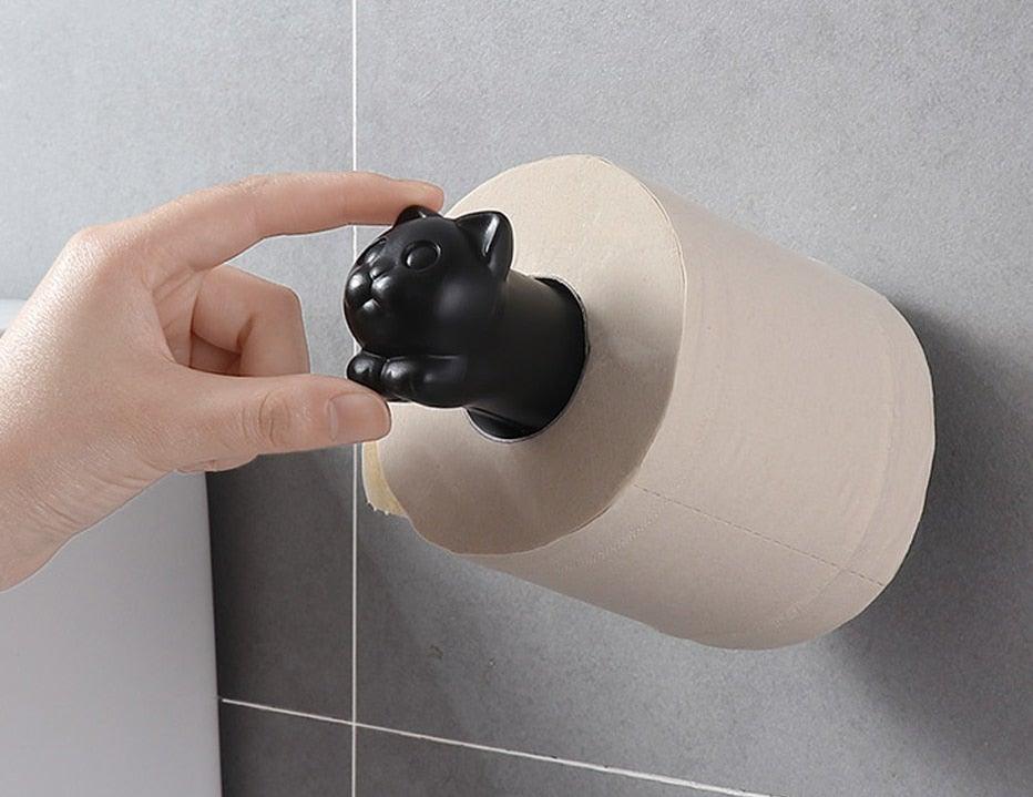Porte-rouleau de papier toilette en forme de chat, porte-rouleau de cuisine adhésif mural, support de serviette créatif pour salle de bain, distributeur de papier toilette, porte-serviettes en papier