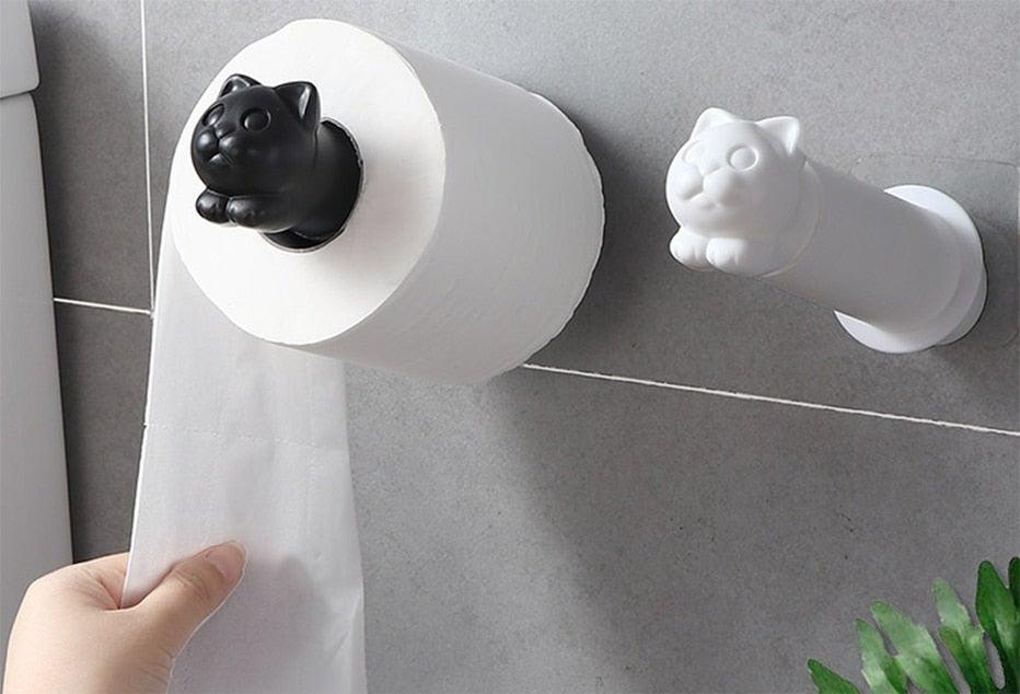 Porte-rouleau de papier toilette en forme de chat, porte-rouleau de cuisine adhésif mural, support de serviette créatif pour salle de bain, distributeur de papier toilette, porte-serviettes en papier