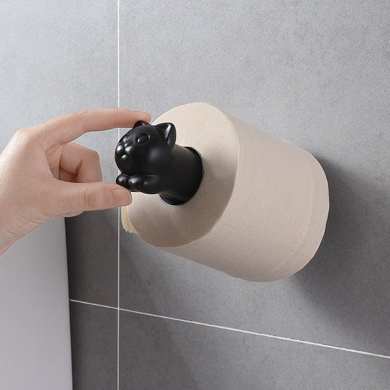 Porte-rouleau de papier toilette en forme de chat, porte-rouleau de cuisine adhésif mural, support de serviette créatif pour salle de bain, distributeur de papier toilette, porte-serviettes en papier