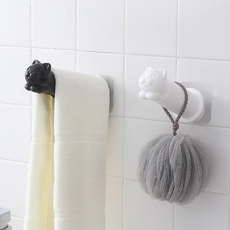 Porte-rouleau de papier toilette en forme de chat, porte-rouleau de cuisine adhésif mural, support de serviette créatif pour salle de bain, distributeur de papier toilette, porte-serviettes en papier
