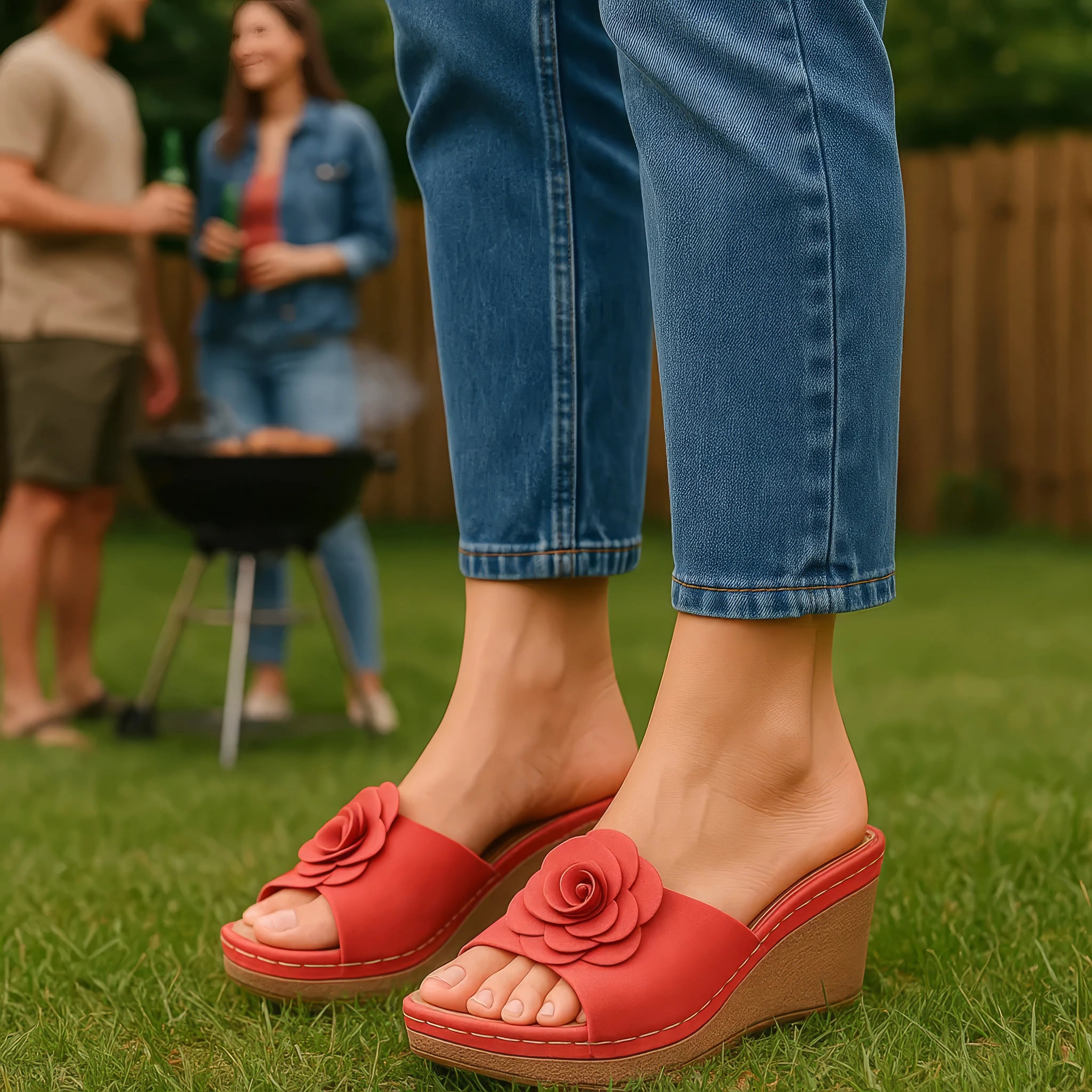 Sandales compensées corail Tokyo pour femme