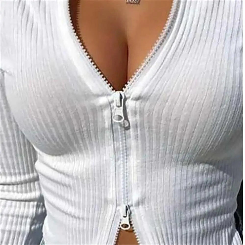 Hauts courts élégants et mignons tricotés côtelés à manches longues pour femme pour l'été