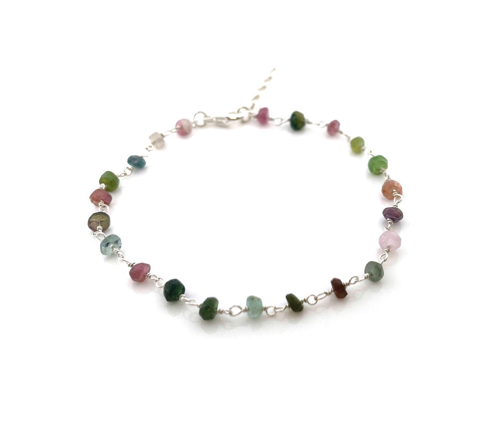 Bracelet en argent sterling et tourmaline, fil enroulé