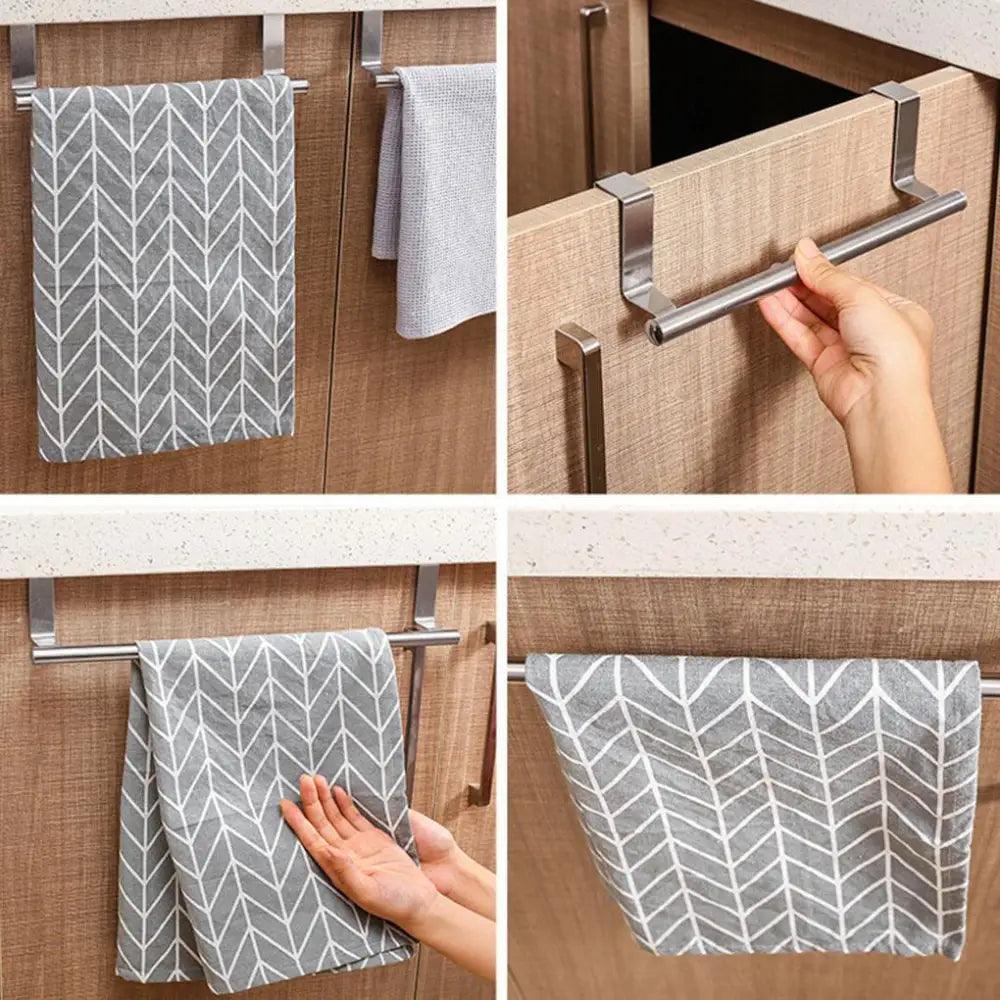 Porte-serviettes de porte, barre de serviette suspendue, support en acier inoxydable pour salle de bain, armoire de cuisine, porte-chiffons, étagère, outil, gadget