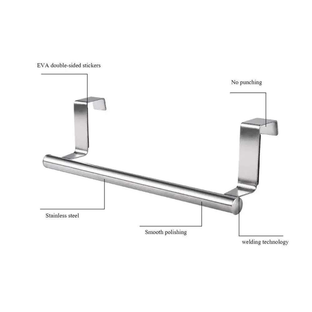 Porte-serviettes de porte, barre de serviette suspendue, support en acier inoxydable pour salle de bain, armoire de cuisine, porte-chiffons, étagère, outil, gadget