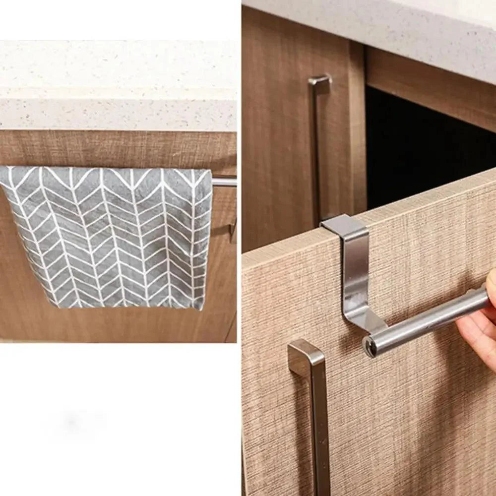 Porte-serviettes de porte, barre de serviette suspendue, support en acier inoxydable pour salle de bain, armoire de cuisine, porte-chiffons, étagère, outil, gadget