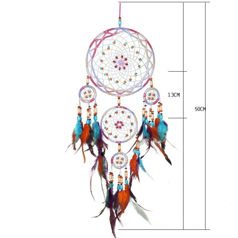 Attrape-rêves traditionnel original à cinq anneaux, pendentif fait à la main, carillon éolien, plumes, ornement, cadeaux créatifs, décoration murale pour filles