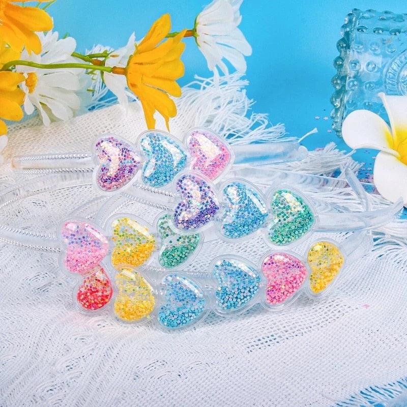Serre-têtes transparents effet sable mouvant pour enfants et petites filles, accessoires de mode avec paillettes et sequins, bandeaux à dents, cerceaux à cheveux magnifiques pour femmes