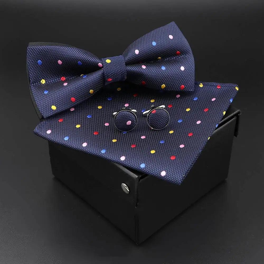 Ensemble Nœud Papillon Imprimé Petits Pois Tendance avec Pochette et Boutons de Manchette pour Hommes Rétro Nœuds Papillon de Fête Mariage sans Boîte Cravates Élégantes Cadeau