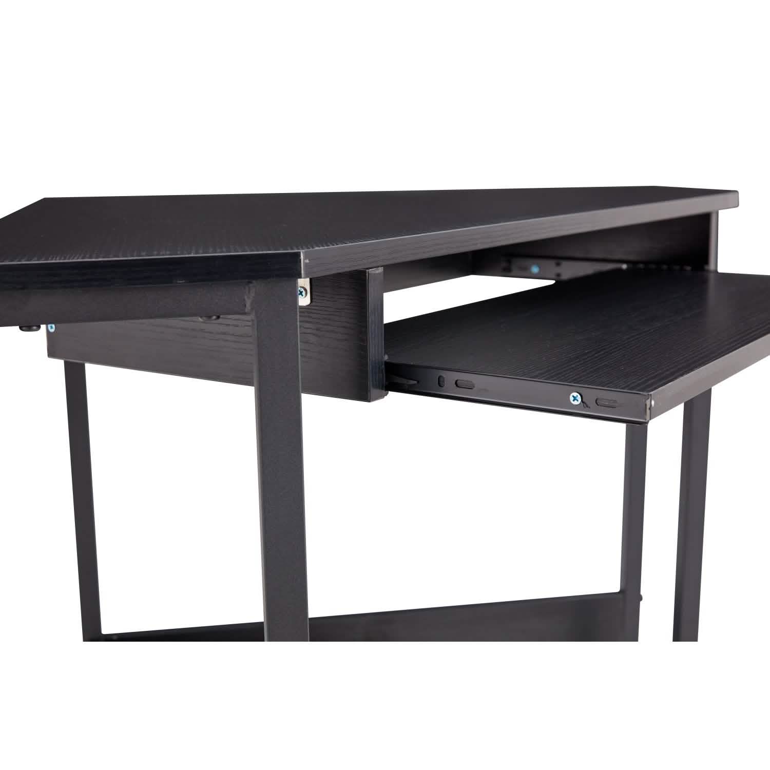 Bureau d'angle pour ordinateur, avec plateau de clavier coulissant et étagères de rangement
