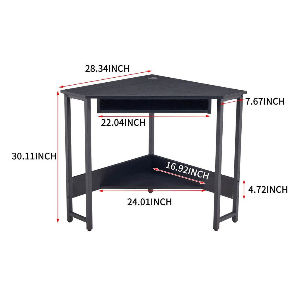 Bureau d'angle pour ordinateur, avec plateau de clavier coulissant et étagères de rangement