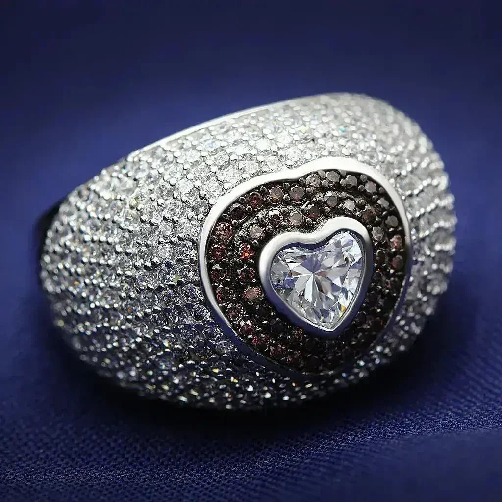 TS022 Bague en argent sterling avec rhodium et ruthénium – Pièce maîtresse en zircone cubique AAA brune