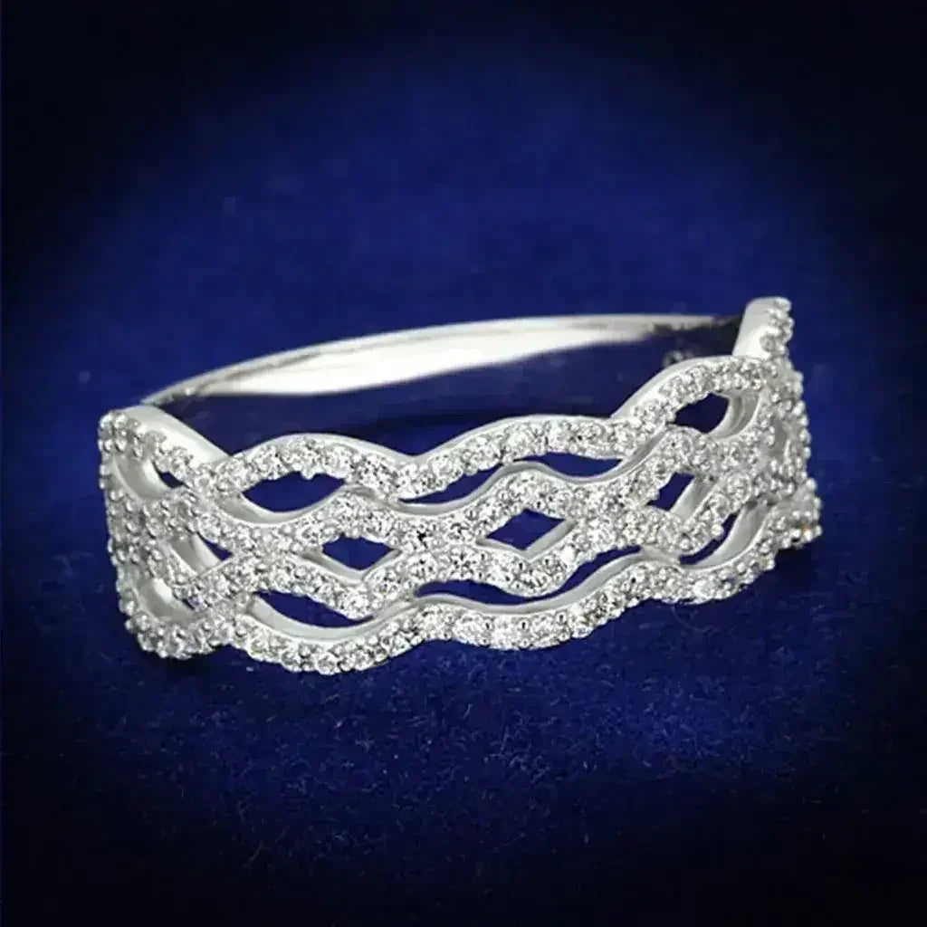 Bague en argent sterling rhodié TS106 – Solitaire CZ transparent AAA
