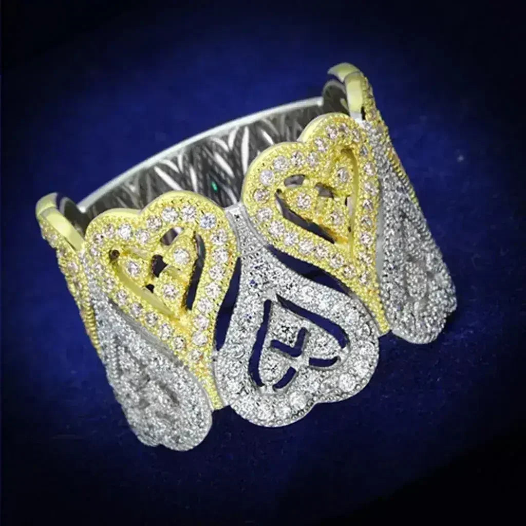 Bague en argent sterling TS126 plaqué or et rhodium – Zircone cubique champagne AAA