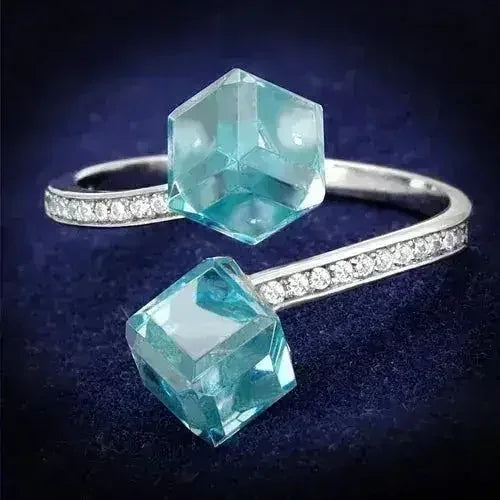 Bague en argent sterling rhodié TS317 – CZ bleu marine AAA
