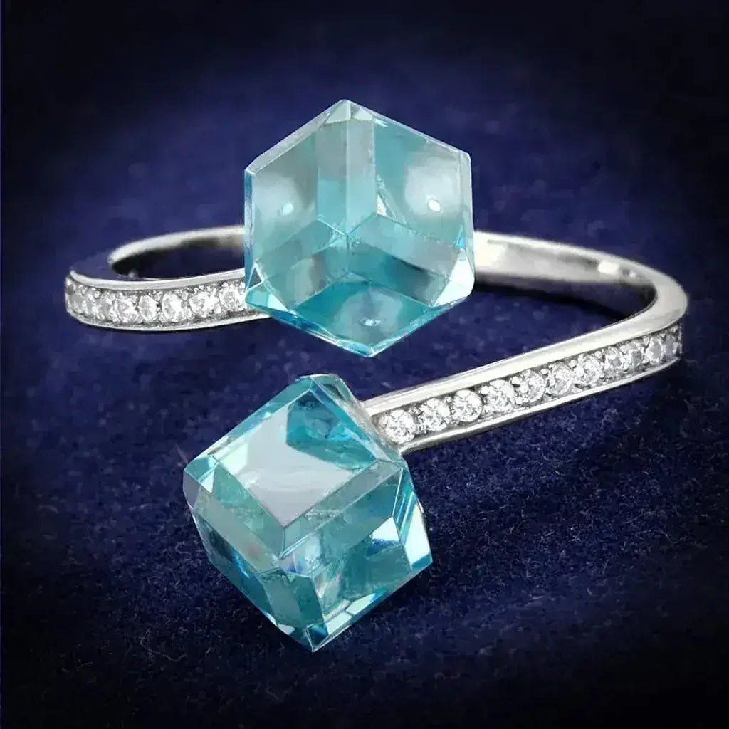 Bague en argent sterling rhodié TS317 – CZ bleu marine AAA