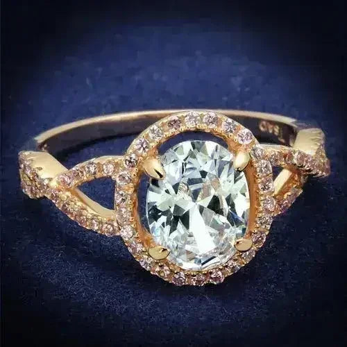 Bague en argent sterling TS489 couleur or rose – Solitaire CZ transparent AAA