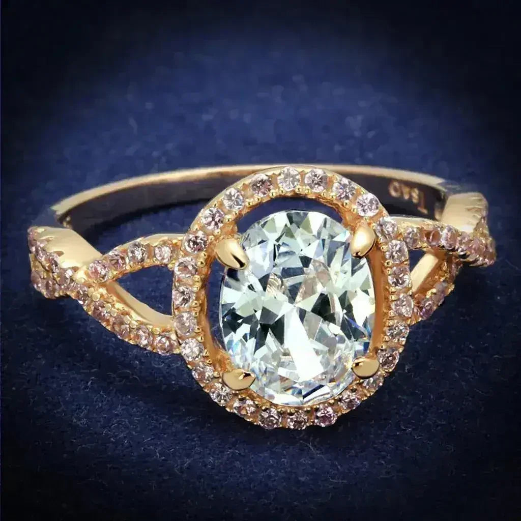 Bague en argent sterling TS489 couleur or rose – Solitaire CZ transparent AAA