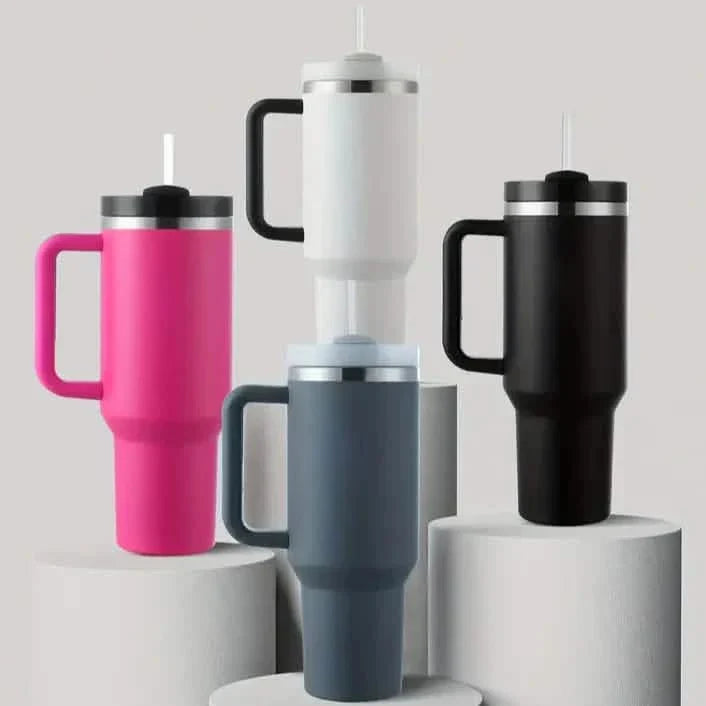 Gobelet avec poignée et couvercle paille, tasse à café de voyage étanche de 1,2 L
