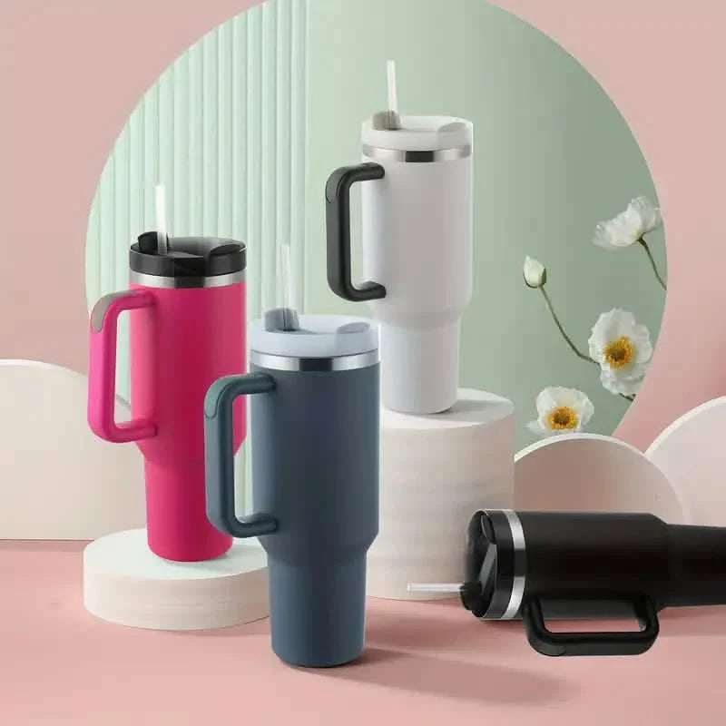 Gobelet avec poignée et couvercle paille, tasse à café de voyage étanche de 1,2 L
