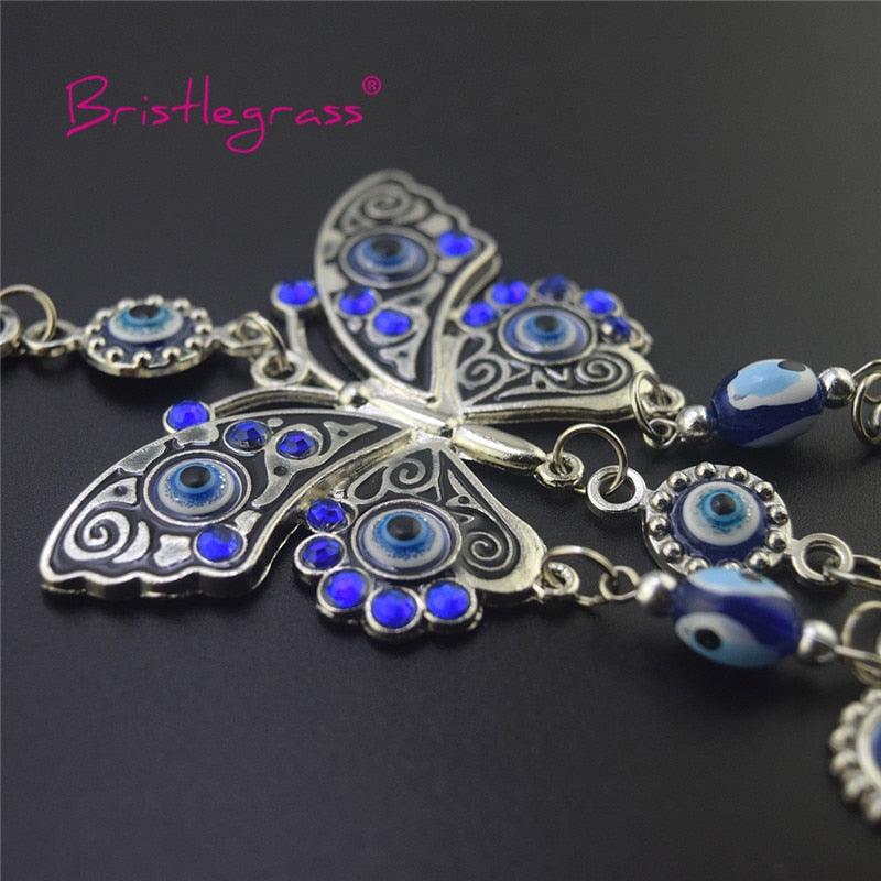 Amulette turque papillon œil bleu avec strass bleus, breloque de voiture, rétroviseur, tenture murale, protection, porte-bonheur, pendentif, décoration d'intérieur, cadeau de bénédiction