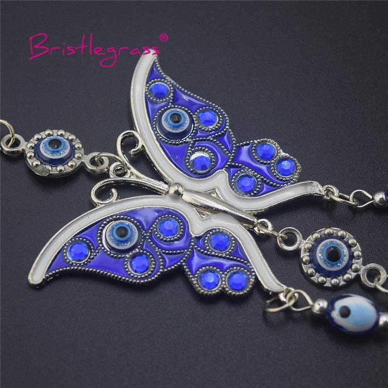 Amulette turque papillon œil bleu avec strass bleus, breloque de voiture, rétroviseur, tenture murale, protection, porte-bonheur, pendentif, décoration d'intérieur, cadeau de bénédiction