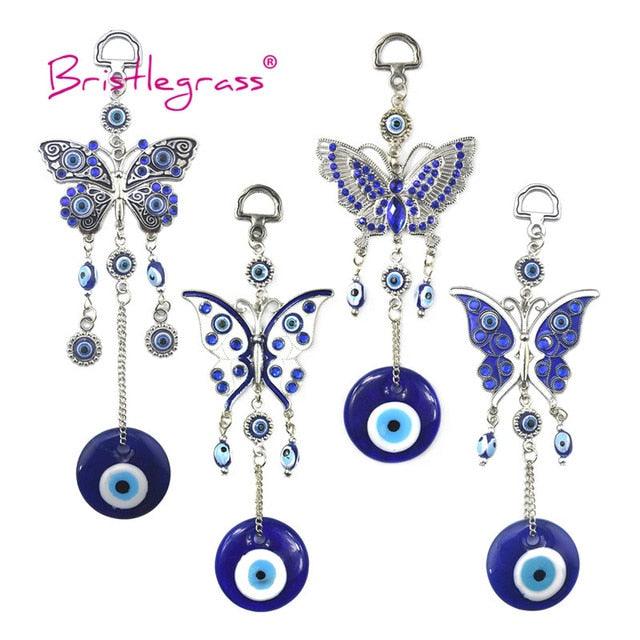 Amulette turque papillon œil bleu avec strass bleus, breloque de voiture, rétroviseur, tenture murale, protection, porte-bonheur, pendentif, décoration d'intérieur, cadeau de bénédiction