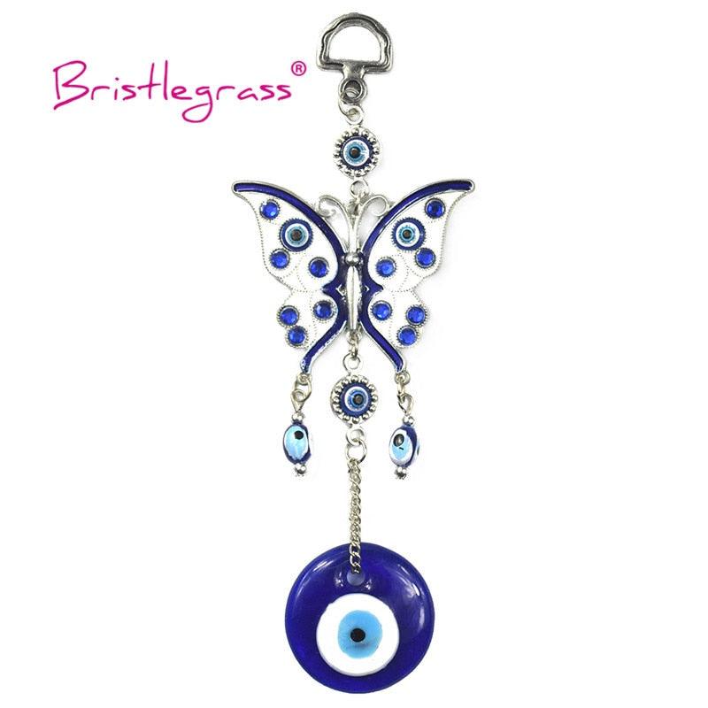 Amulette turque papillon œil bleu avec strass bleus, breloque de voiture, rétroviseur, tenture murale, protection, porte-bonheur, pendentif, décoration d'intérieur, cadeau de bénédiction