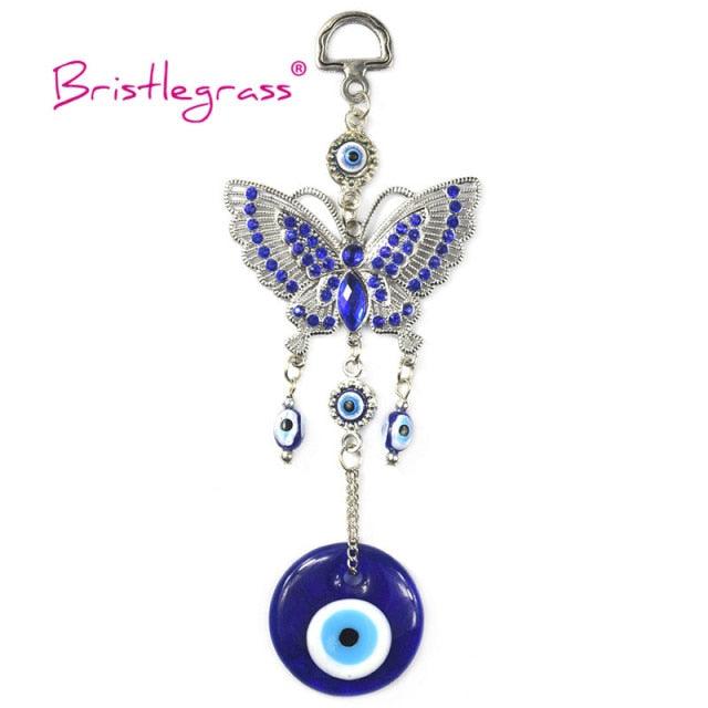 Amulette turque papillon œil bleu avec strass bleus, breloque de voiture, rétroviseur, tenture murale, protection, porte-bonheur, pendentif, décoration d'intérieur, cadeau de bénédiction
