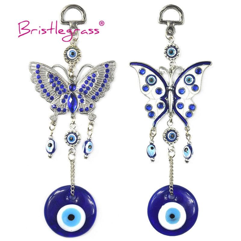 Amulette turque papillon œil bleu avec strass bleus, breloque de voiture, rétroviseur, tenture murale, protection, porte-bonheur, pendentif, décoration d'intérieur, cadeau de bénédiction