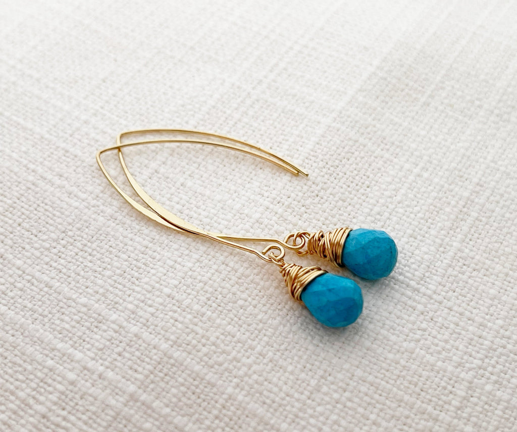 Boucles d'oreilles pendantes en turquoise or 14 carats