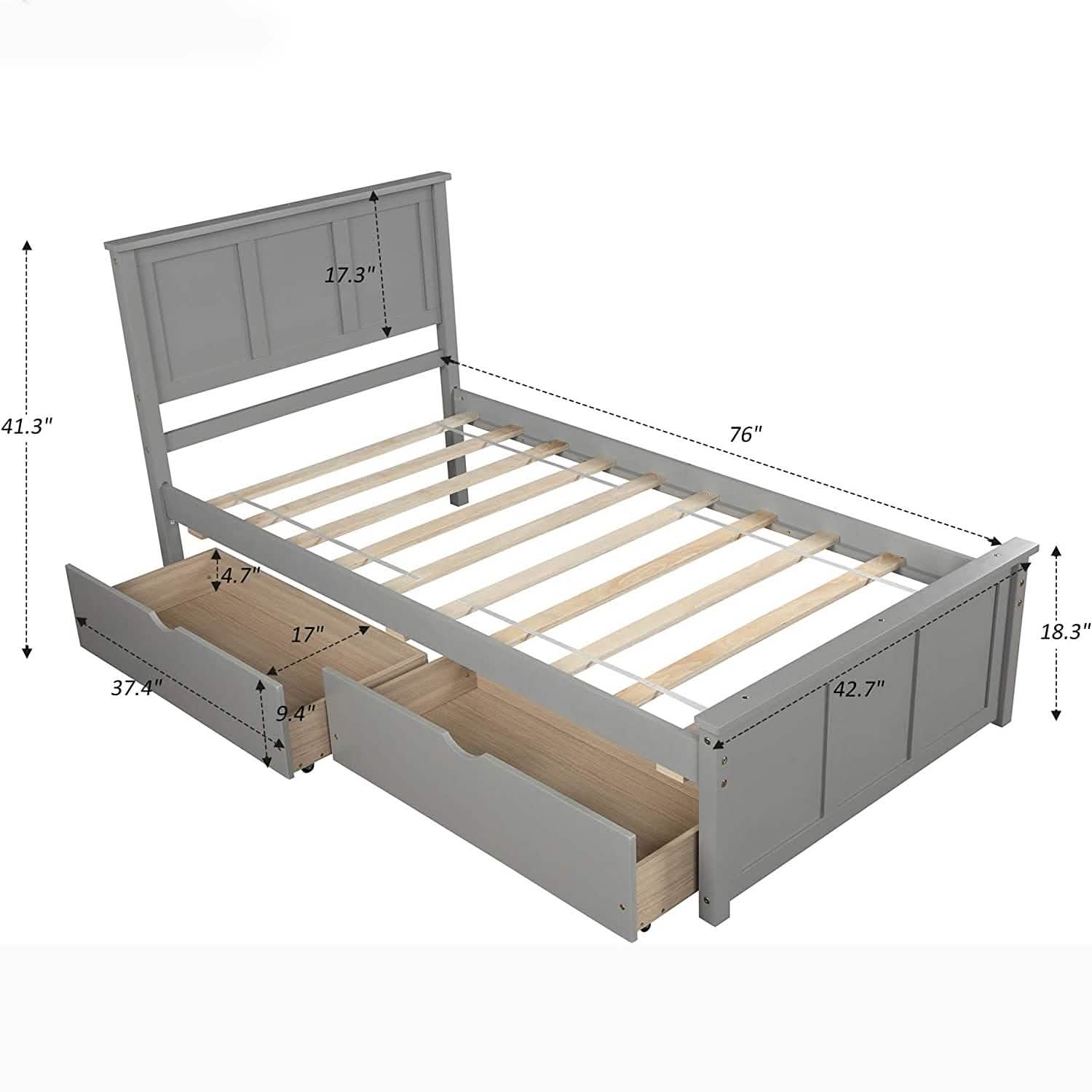 Lit plate-forme simple avec deux tiroirs