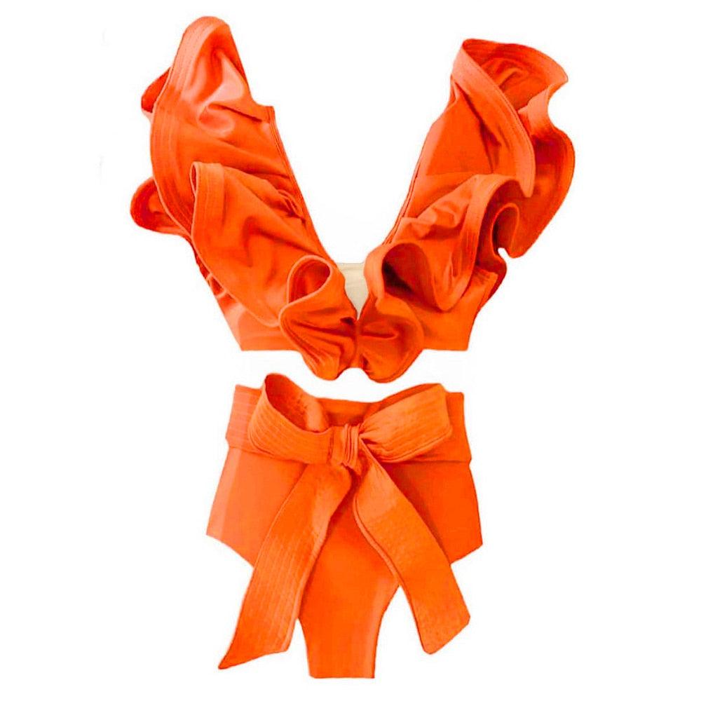 Ensemble bikini deux pièces à volants pour femme, maillot de bain push-up rembourré à imprimé floral, maillot de bain de plage, bikini triangle à nouer sur le côté et string échancré