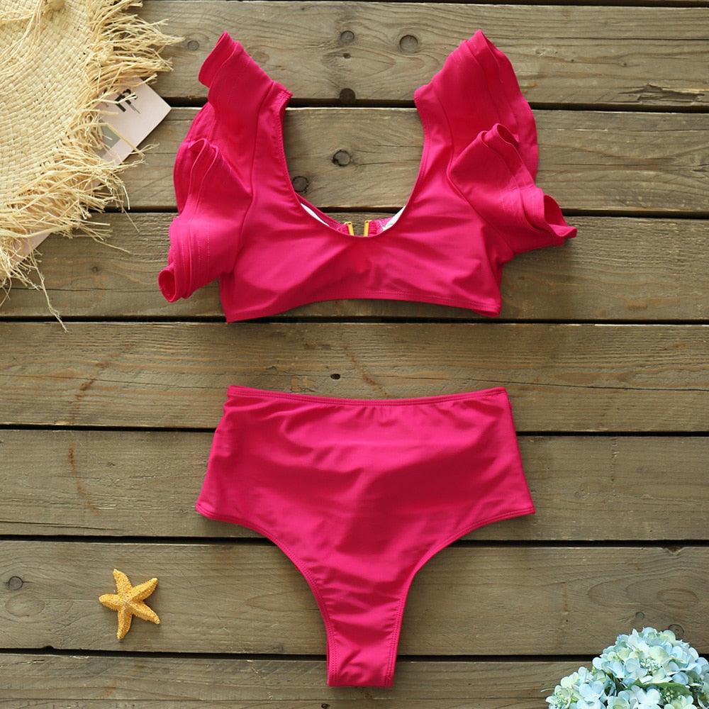 Ensemble bikini deux pièces à volants pour femme, maillot de bain push-up rembourré à imprimé floral, maillot de bain de plage, bikini triangle à nouer sur le côté et string échancré