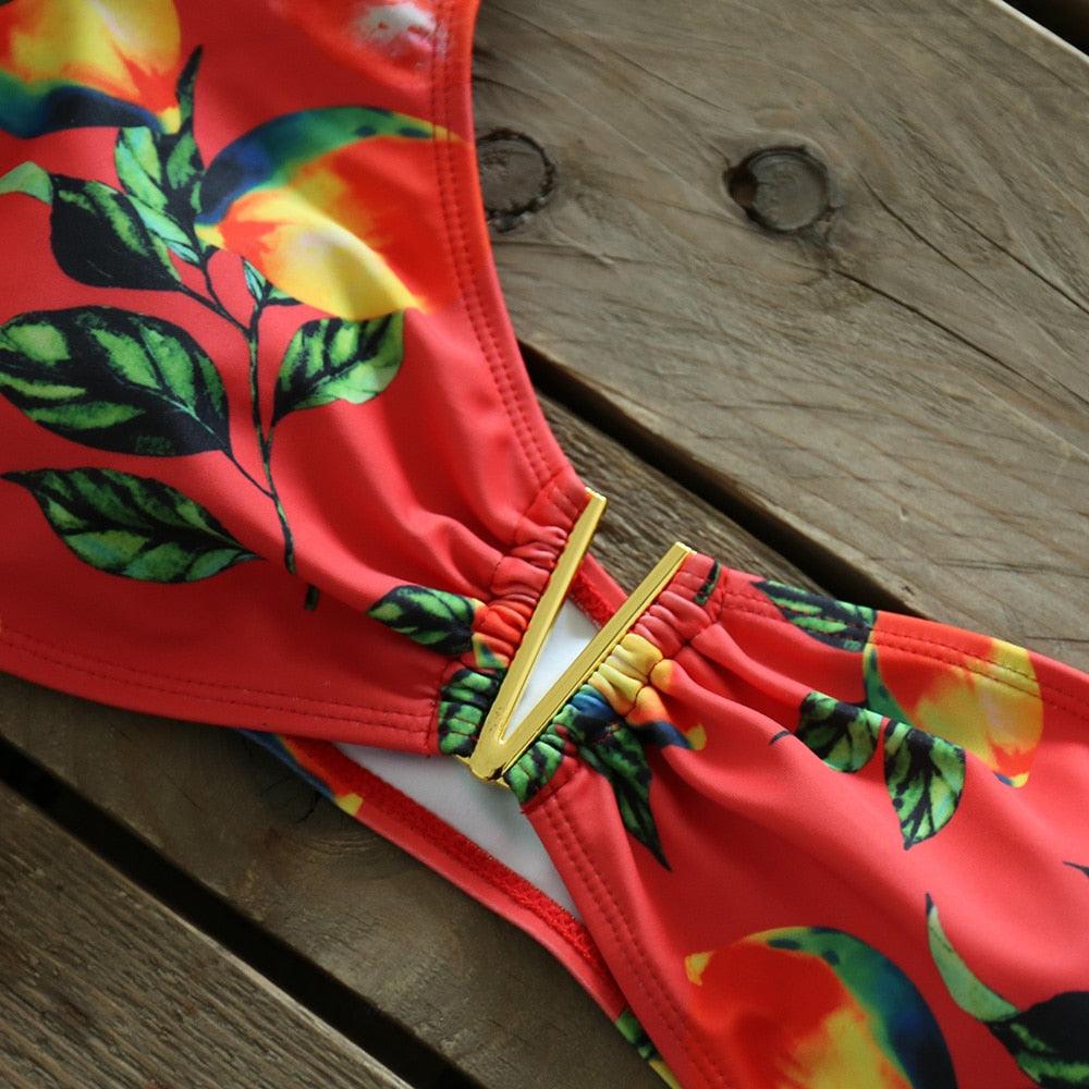 Ensemble bikini deux pièces à volants pour femme, maillot de bain push-up rembourré à imprimé floral, maillot de bain de plage, bikini triangle à nouer sur le côté et string échancré