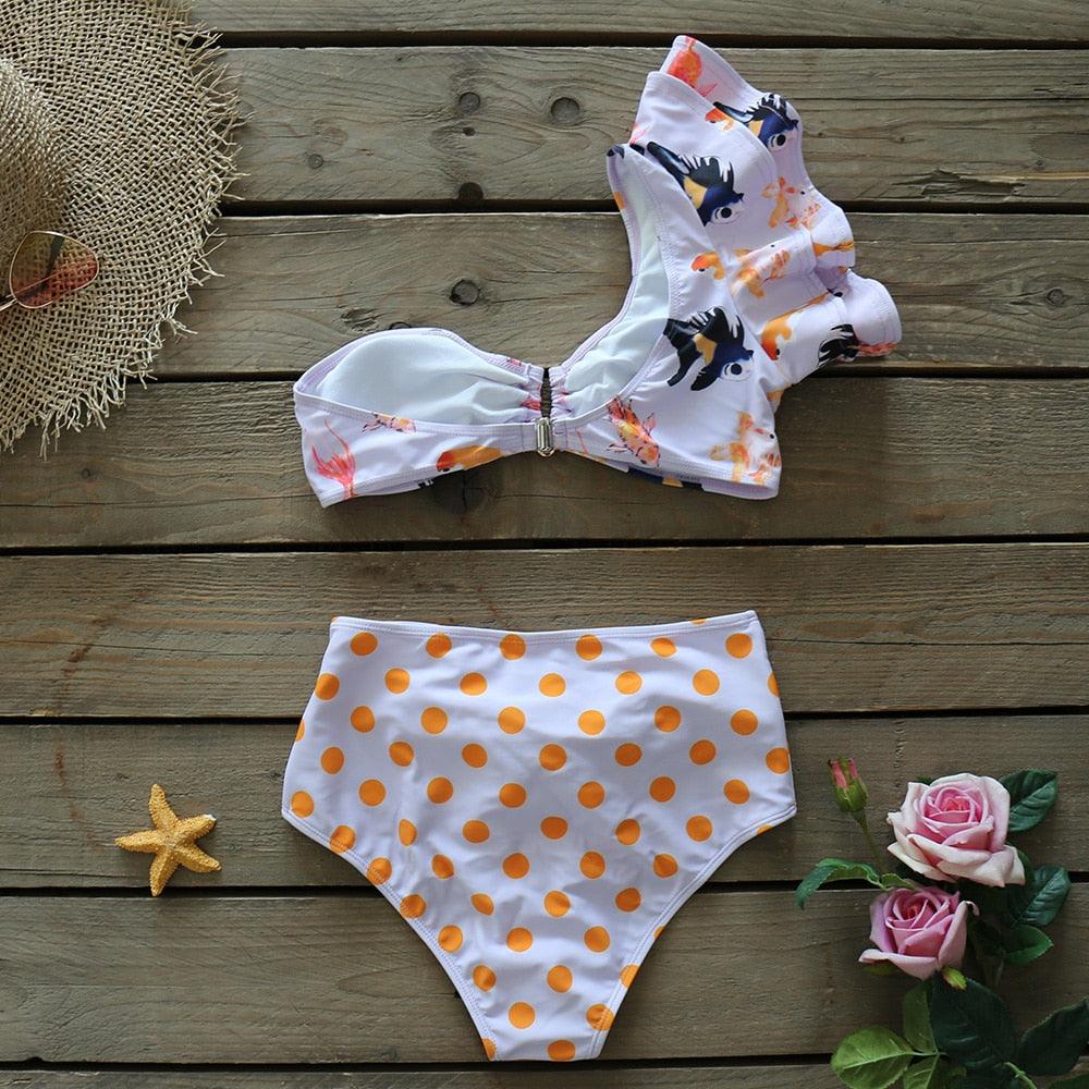 Ensemble bikini deux pièces à volants pour femme, maillot de bain push-up rembourré à imprimé floral, maillot de bain de plage, bikini triangle à nouer sur le côté et string échancré