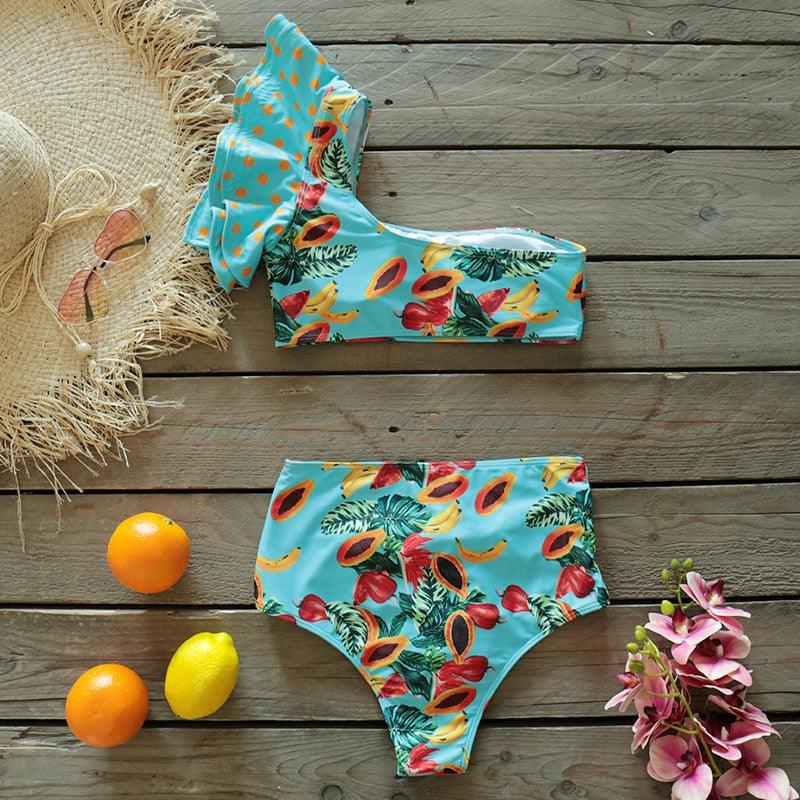 Ensemble bikini deux pièces à volants pour femme, maillot de bain push-up rembourré à imprimé floral, maillot de bain de plage, bikini triangle à nouer sur le côté et string échancré