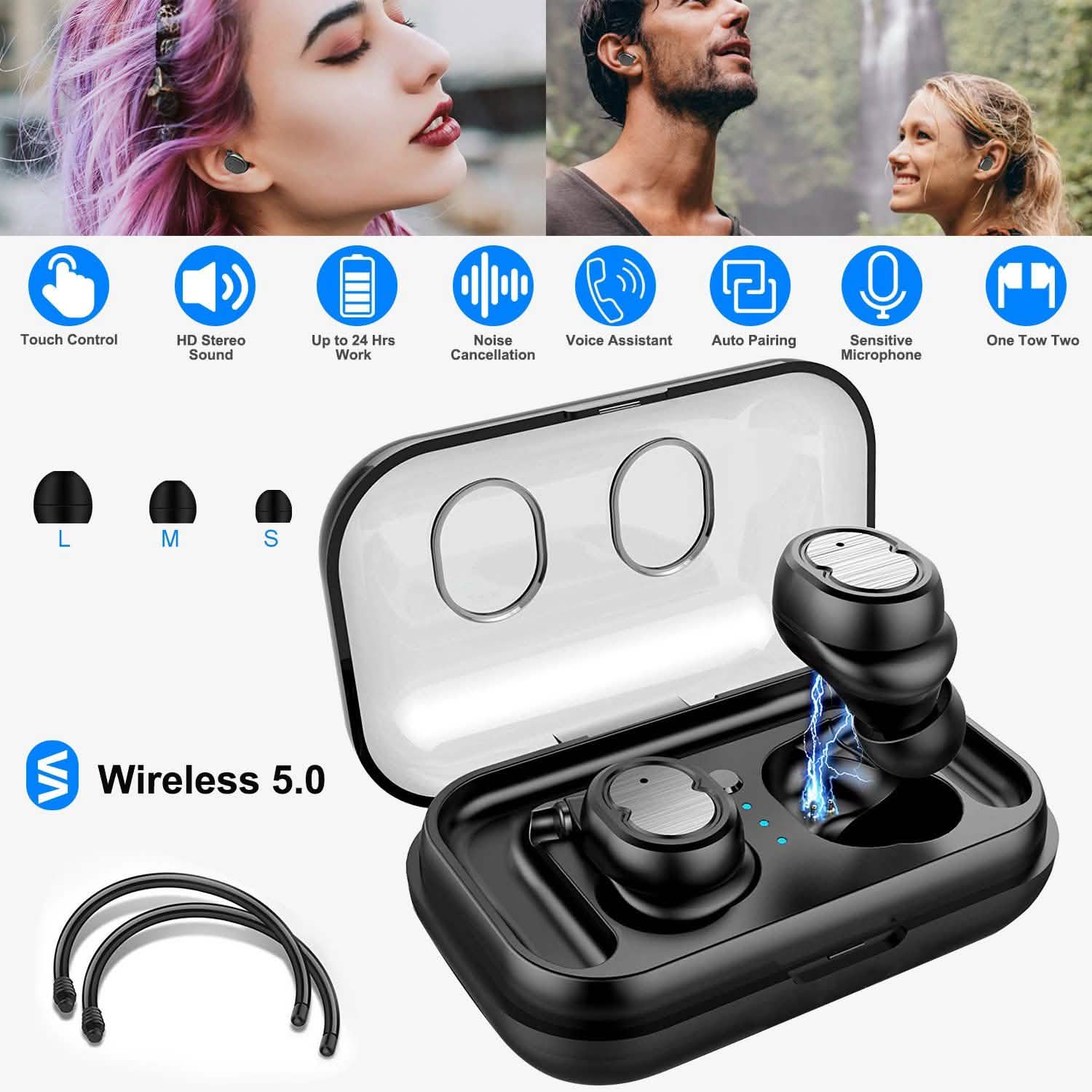 Écouteurs sans fil TWS 5.0 IPX4 stéréo intra-auriculaires tactiles