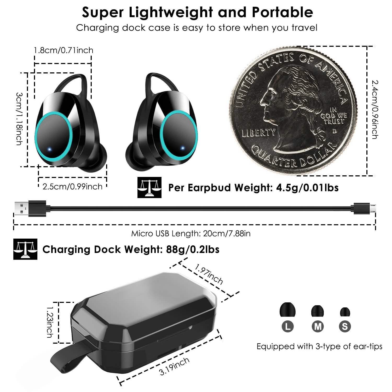 Écouteurs sans fil TWS 5.0 intra-auriculaires stéréo tactiles