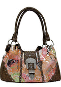 Sac à main en cuir texan imprimé floral – Bords travaillés et poche pour arme | Marron