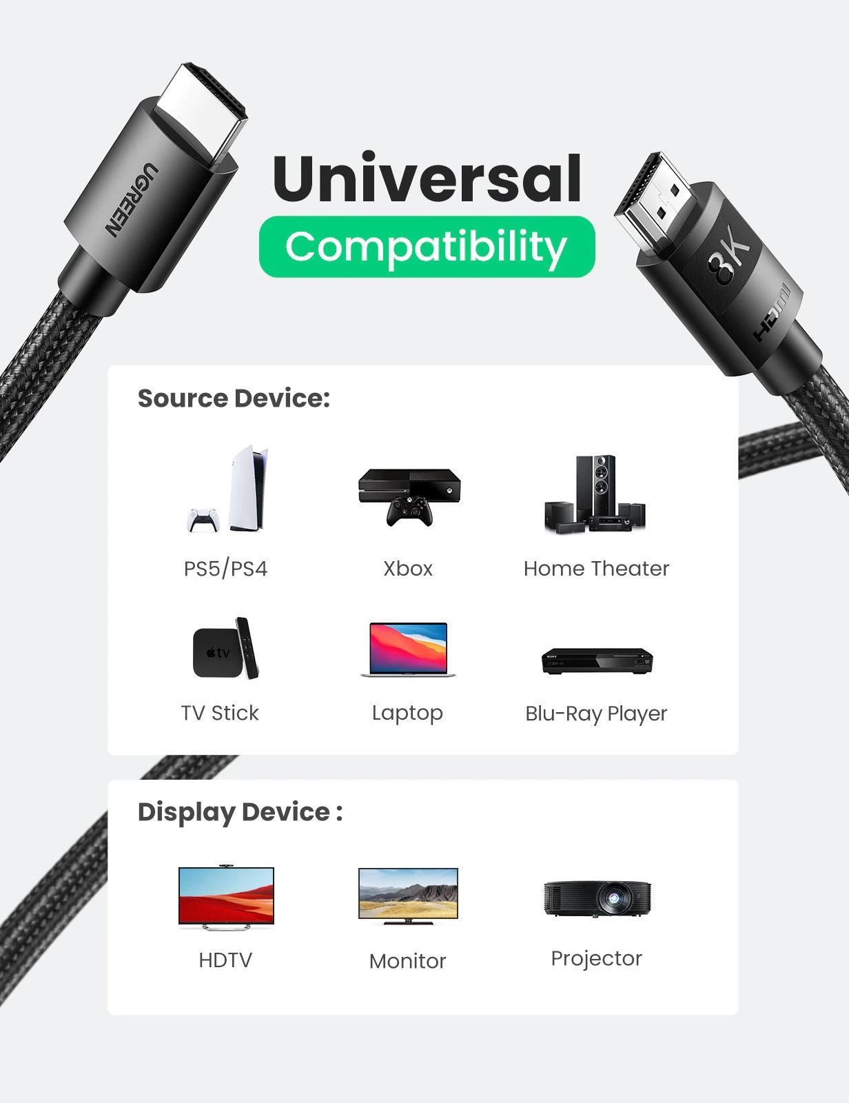Câble HDMI 2.1 Ultra Haut Débit 8K60Hz 4K120Hz Câble Répartiteur HDMI 48Gbps Ultra Haut Débit 4K 120Hz Câble HDMI Tressé Dynamic HDR Vision HDR 10 Compatible avec TV UHD Ordinateur Portable