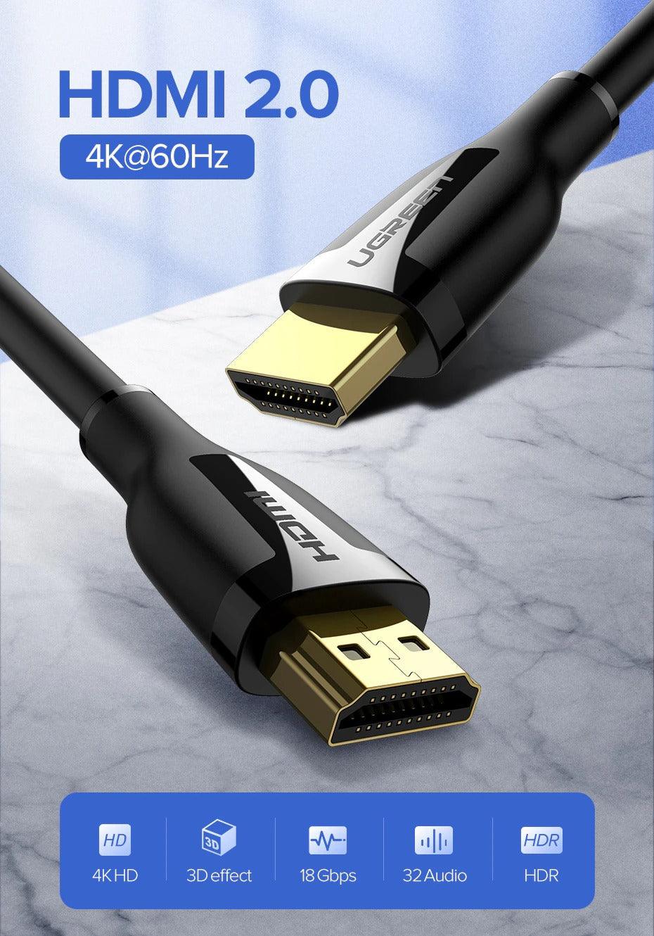 Câble HDMI 4K 2.0 Boîtier de commutateur répartiteur de câble HDMI vers HDMI Câble vidéo audio 60Hz Connecteurs plaqués or ultra haute vitesse HDMI 4K pour téléphone portable TV jeux