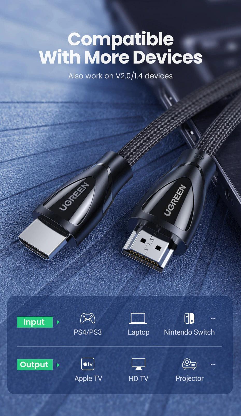 Câble HDMI Noir 2.1 8K60Hz 4K120Hz Répartiteur HDMI HDR10 48Gbps Ultra Haute Vitesse 4K 120Hz Câble HDMI Tressé Dynamic HDR Vision HDR 10 Compatible avec TV UHD Console de Jeu